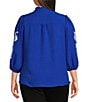 Calessa Plus Size Embroidered 3/4 Sleeve Split V-Neck Button Front Tunic, Color:Blue/White - Image 2