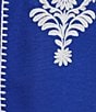 Calessa Plus Size Embroidered 3/4 Sleeve Split V-Neck Button Front Tunic, Color:Blue/White - Image 4