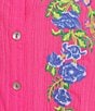 Calessa Plus Size Embroidered Split V-Neck 3/4 Sleeve Shirttail Hem Button Front Tunic, Color:Pink - Image 4
