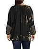 Calessa Plus Size Embroidered Split V-Neck Long Sleeve Tunic, Color:Black Multi - Image 2