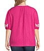 Calessa Plus Size Embroidered Split V-Neck 3/4 Sleeve Tunic - Image 2