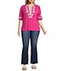 Calessa Plus Size Embroidered Split V-Neck 3/4 Sleeve Tunic - Image 3