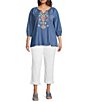 Calessa Plus Size Embroidered Split V-Neck 3/4 Sleeve Tunic - Image 3