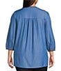 Calessa Plus Size Embroidered Split V-Neck 3/4 Sleeve Tunic, Color:Indigo Multi - Image 2