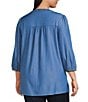 Calessa Plus Size Embroidered Split V-Neck 3/4 Sleeve Tunic, Color:Indigo Multi - Image 4