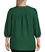 Calessa Plus Size Embroidered Split V-Neck 3/4 Sleeve Tunic, Color:Emerald - Image 2