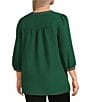 Calessa Plus Size Embroidered Split V-Neck 3/4 Sleeve Tunic, Color:Emerald - Image 4