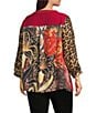 Calessa Plus Size Embroidered Patchwork Split V-Neck Wrist Length Sleeve Tunic, Color:Crimson/Multi - Image 4