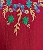 Calessa Plus Size Embroidered Patchwork Split V-Neck Wrist Length Sleeve Tunic, Color:Crimson/Multi - Image 6