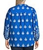 Calessa Plus Size Embroidered Split V-Neck Long Sleeve Button Front Tunic, Color:Blue/White - Image 2