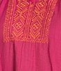 Calessa Plus Size Embroidered Motif Split V-Neckline Long Sleeve Tunic, Color:Fuchsia/Orange - Image 4