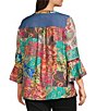 Calessa Plus Size Embroidered Split V-Neck Patchwork-Sleeve Tunic - Image 4