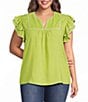 Calessa Plus Size Embroidered Split V-Neck Ruffle Sleeve Tunic - Image 1
