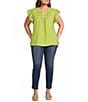 Calessa Plus Size Embroidered Split V-Neck Ruffle Sleeve Tunic - Image 3