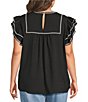 Calessa Plus Size Embroidered Split V-Neck Ruffle Cap Sleeve Tunic - Image 2
