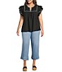 Calessa Plus Size Embroidered Split V-Neck Ruffle Cap Sleeve Tunic - Image 3