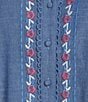 Calessa Plus Size Embroidered Split V-Neck Short Sleeve Button-Front Tunic, Color:Indigo - Image 4