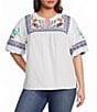 Calessa Plus Size Embroidered Split V-Neck Short Sleeve Tunic - Image 1