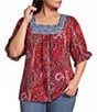 Calessa Plus Size Embroidered Square Neck Short Sleeve Tunic - Image 1