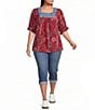 Calessa Plus Size Embroidered Square Neck Short Sleeve Tunic - Image 3