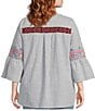 Calessa Plus Size Embroidered Round Split V-Neck 3/4 Sleeve Tunic - Image 2