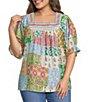 Calessa Plus Size Embroidered V-Neck Ruffle Cap Sleeve Tunic - Image 1