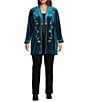 Calessa Plus Size Embroidered Velvet Long Sleeve Open Front Cardigan, Color:Emerald Multi - Image 5