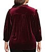 Calessa Plus Size Embroidered Velvet Ruffled Split V-Neck Long Sleeve Button-Front Tunic, Color:Crimson - Image 2