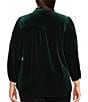 Calessa Plus Size Embroidered Velvet Ruffled Split V-Neck Long Sleeve Button-Front Tunic, Color:Emerald - Image 2