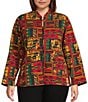 Calessa Plus Size Festive Patchwork Stand Collar Long Sleeve Button-Front Reversible Shirt Jacket, Color:Emerald Multi - Image 1