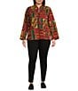 Calessa Plus Size Festive Patchwork Stand Collar Long Sleeve Button-Front Reversible Shirt Jacket, Color:Emerald Multi - Image 3