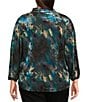 Calessa Plus Size Floral Burnout Velvet Knit Split V-Neck Bracelet Sleeve Button Front Tunic, Color:Turquoise Multi - Image 2