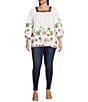 Color:White Multi - Image 4 - Plus Size Floral Embroidered Square Neck 3/4 Sleeve Tunic