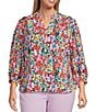 Calessa Plus Size Floral Split V-Neck 3/4 Sleeve Button Front Tunic, Color:Pink Multi - Image 1