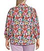 Calessa Plus Size Floral Split V-Neck 3/4 Sleeve Button Front Tunic, Color:Pink Multi - Image 2