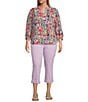 Calessa Plus Size Floral Split V-Neck 3/4 Sleeve Button Front Tunic, Color:Pink Multi - Image 3