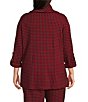 Calessa Plus Size Jacquard Knit Check Cowl Neck Long Roll-Tab Sleeve Top - Image 2