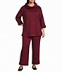 Calessa Plus Size Jacquard Knit Check Cowl Neck Long Roll-Tab Sleeve Top - Image 3