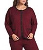 Calessa Plus Size Jacquard Knit Check Crew Neck Long Sleeve Button Front Cardigan - Image 1