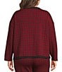 Calessa Plus Size Jacquard Knit Check Crew Neck Long Sleeve Button Front Cardigan - Image 2