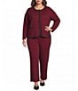 Calessa Plus Size Jacquard Knit Check Crew Neck Long Sleeve Button Front Cardigan - Image 3