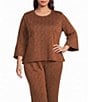 Calessa Plus Size Jacquard Knit Crewneck 3/4 Sleeve Coordinating Tunic - Image 1