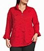 Calessa Plus Size Jacquard Knit Ruffle Mock Neck 3/4 Sleeve Front Partial Zip Tunic - Image 1