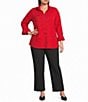 Calessa Plus Size Jacquard Knit Ruffle Mock Neck 3/4 Sleeve Front Partial Zip Tunic - Image 3