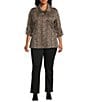 Calessa Plus Size Jacquard Knit Zebra Print Cowl Neck 3/4 Sleeve Tunic, Color:Sand/Black - Image 5