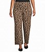 Calessa Plus Size Knit Animal Print Wide Leg Pull-On Coordinating Pants - Image 1