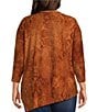 Calessa Plus Size Knit Burnout Crew Neck 3/4 Sleeve Asymmetric Hem Tunic - Image 2