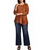 Calessa Plus Size Knit Burnout Crew Neck 3/4 Sleeve Asymmetric Hem Tunic - Image 3