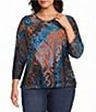 Calessa Plus Size Knit Burnout Round Neck 3/4 Sleeve Asymmetric Coordinating Tunic - Image 1