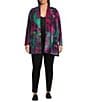 Calessa Plus Size Knit Burnout Tie-Dye Knit Long Sleeve Open-Front Shawl Cardigan, Color:Fuchsia/Lime - Image 3